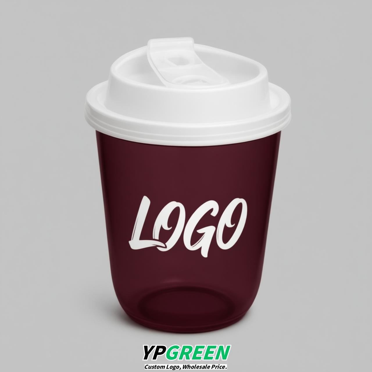 Burgundy U Shape Cups with Lid - Custom Logo PP & PET Plastic Disposable