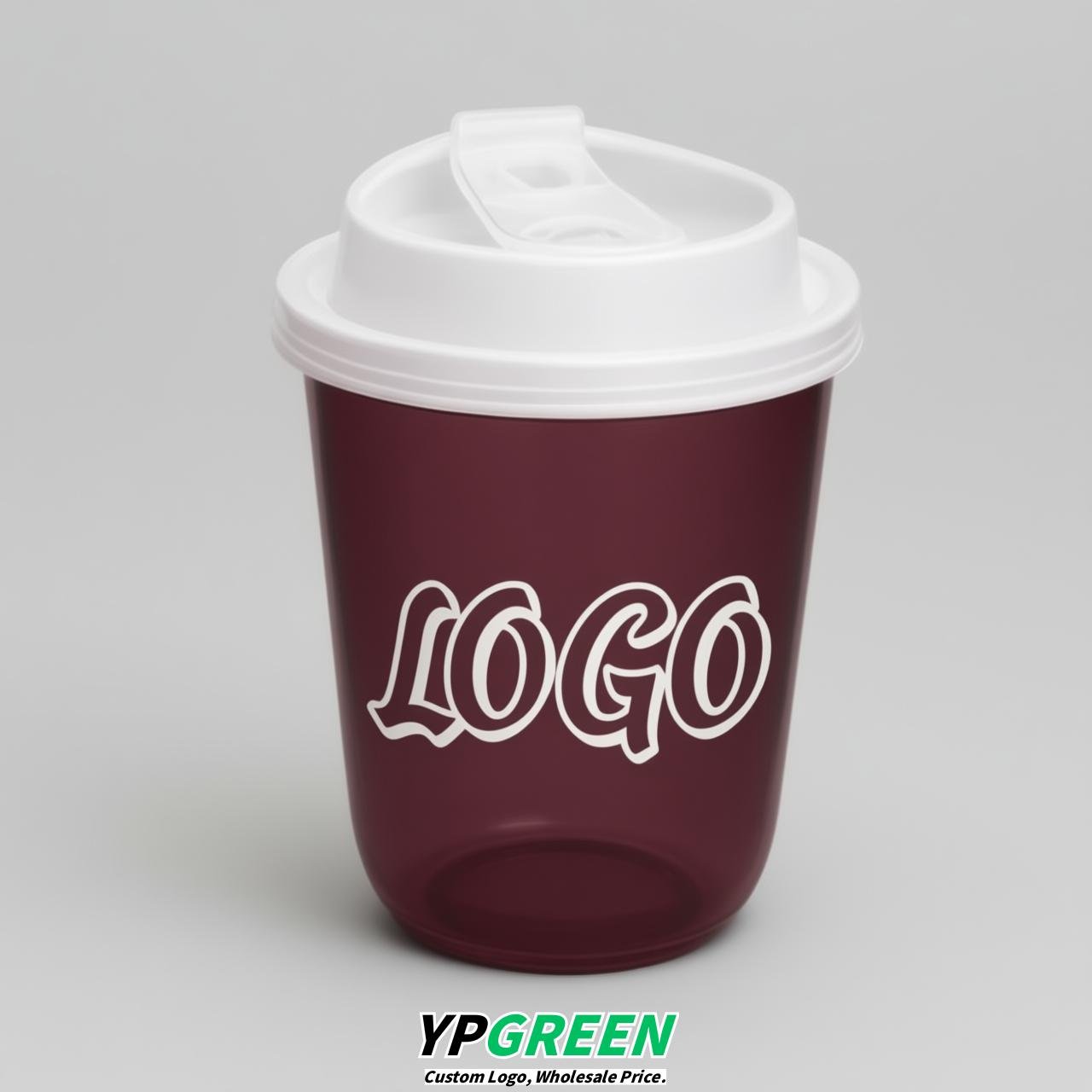Burgundy U Shape Cups with Lid - Custom Logo PP & PET Plastic Disposable