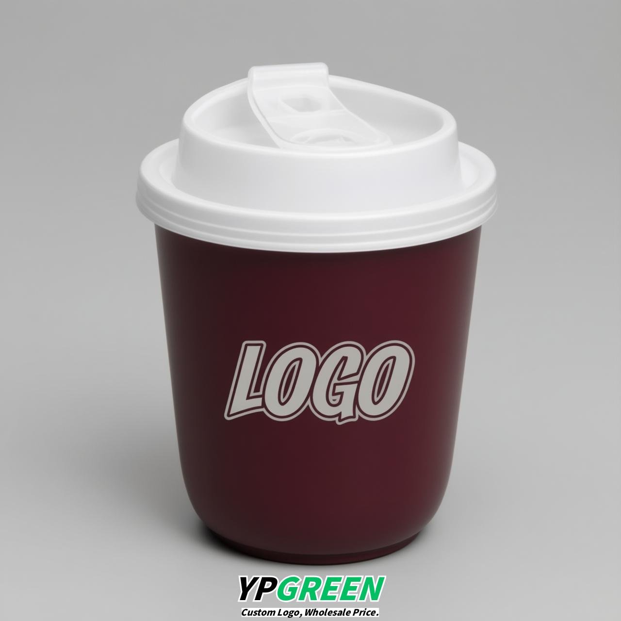 Burgundy U Shape Cups with Lid - Custom Logo PP & PET Plastic Disposable
