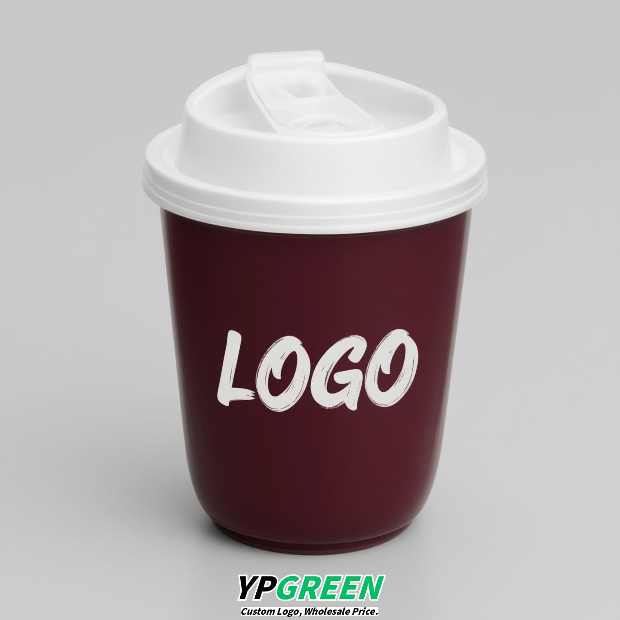Burgundy U Shape Cups with Lid - Custom Logo PP & PET Plastic Disposable