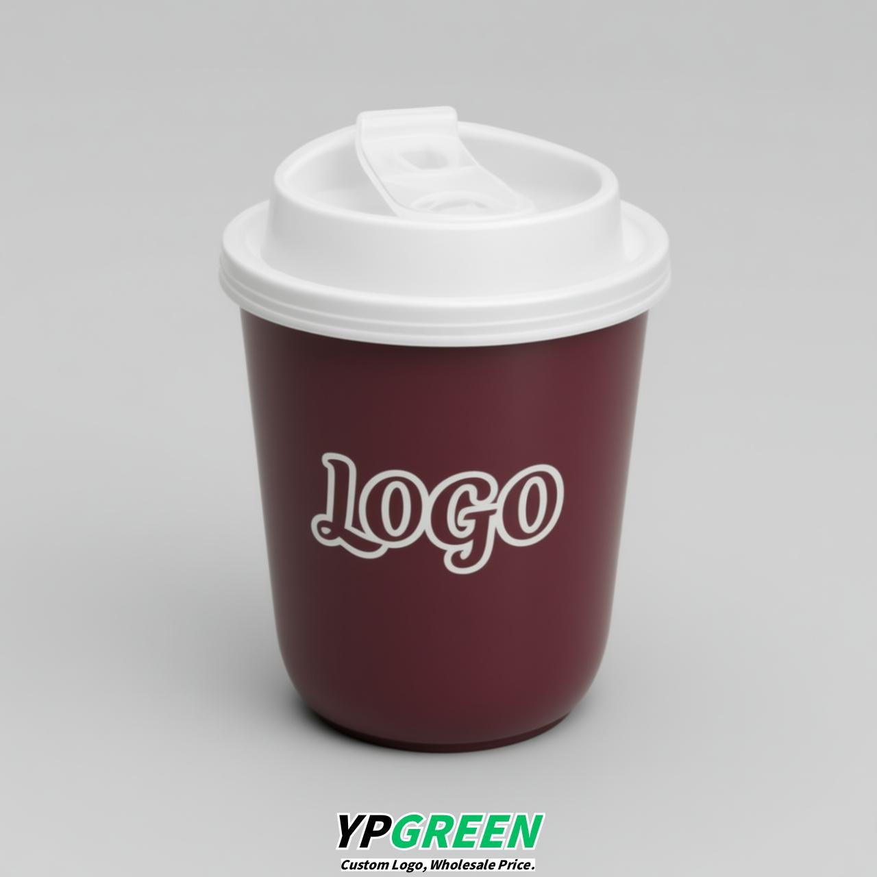 Burgundy U Shape Cups with Lid - Custom Logo PP & PET Plastic Disposable