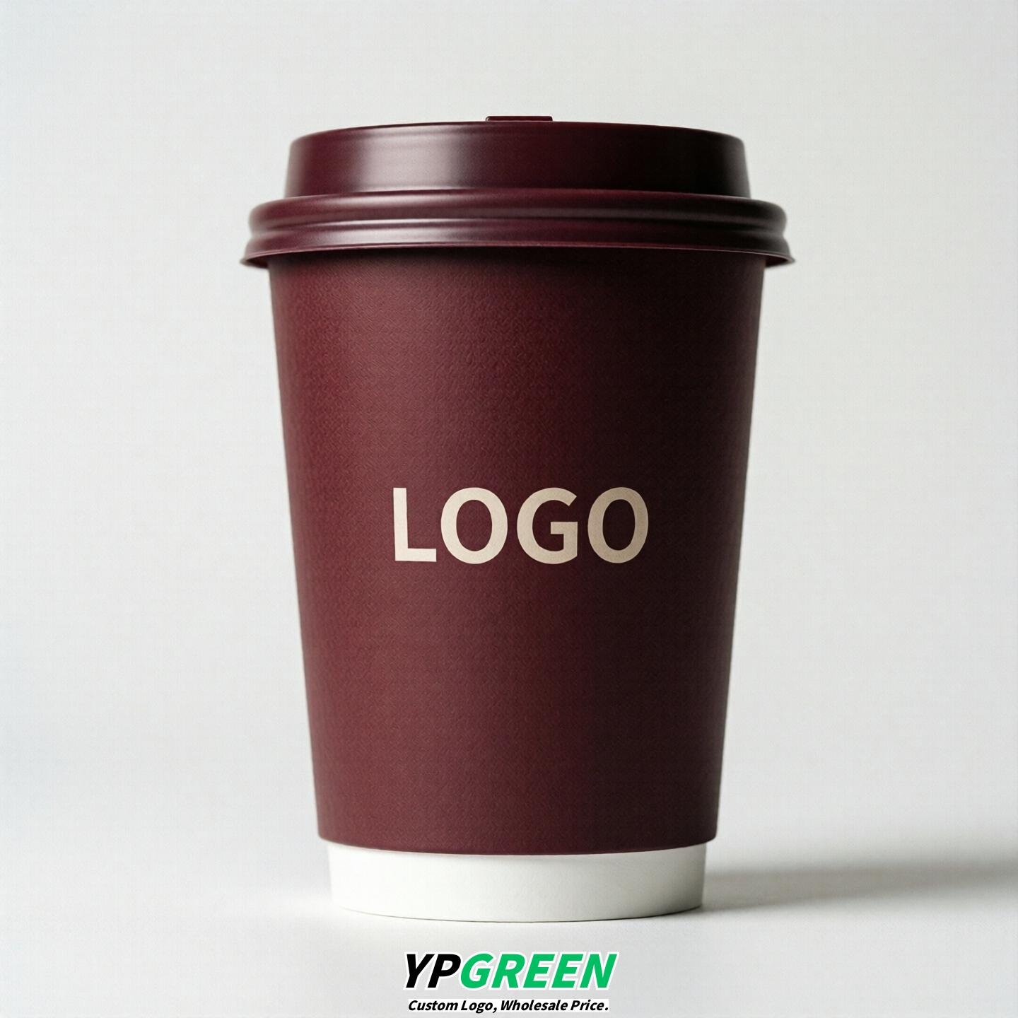 Burgundy Custom Logo Paper Cups: 8-24oz & Double Wall