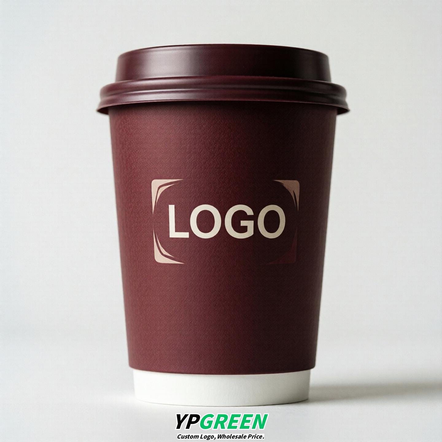 Burgundy Custom Logo Paper Cups: 8-24oz & Double Wall