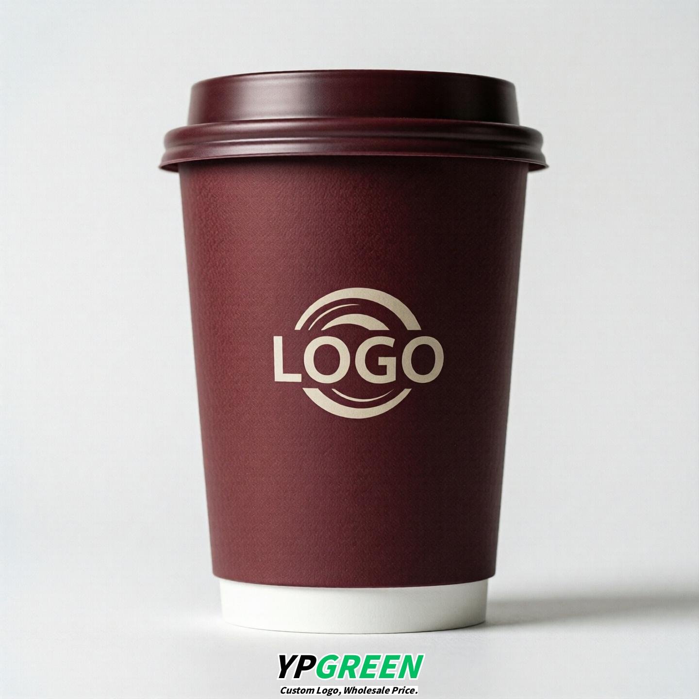 Burgundy Custom Logo Paper Cups: 8-24oz & Double Wall