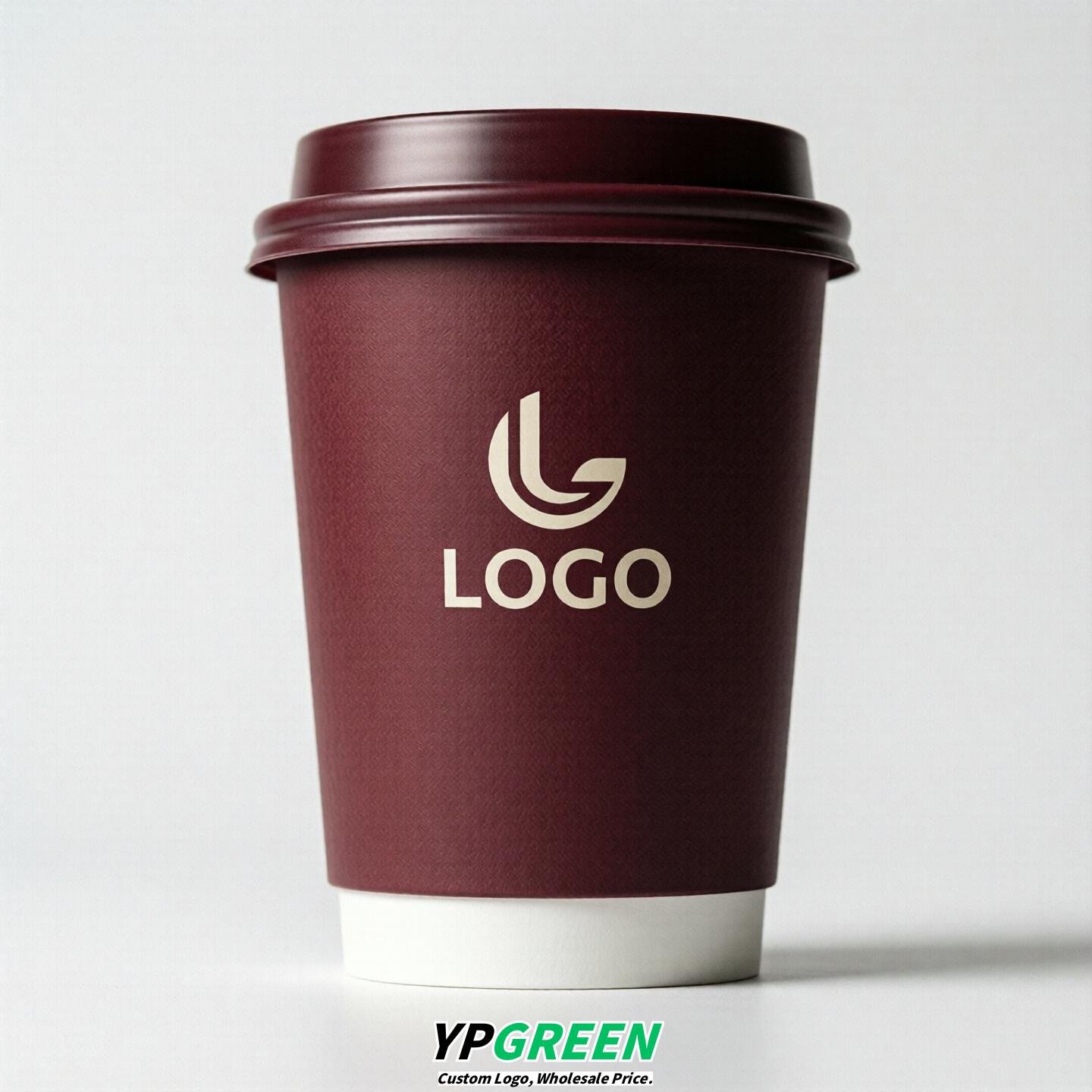 Burgundy Custom Logo Paper Cups: 8-24oz & Double Wall