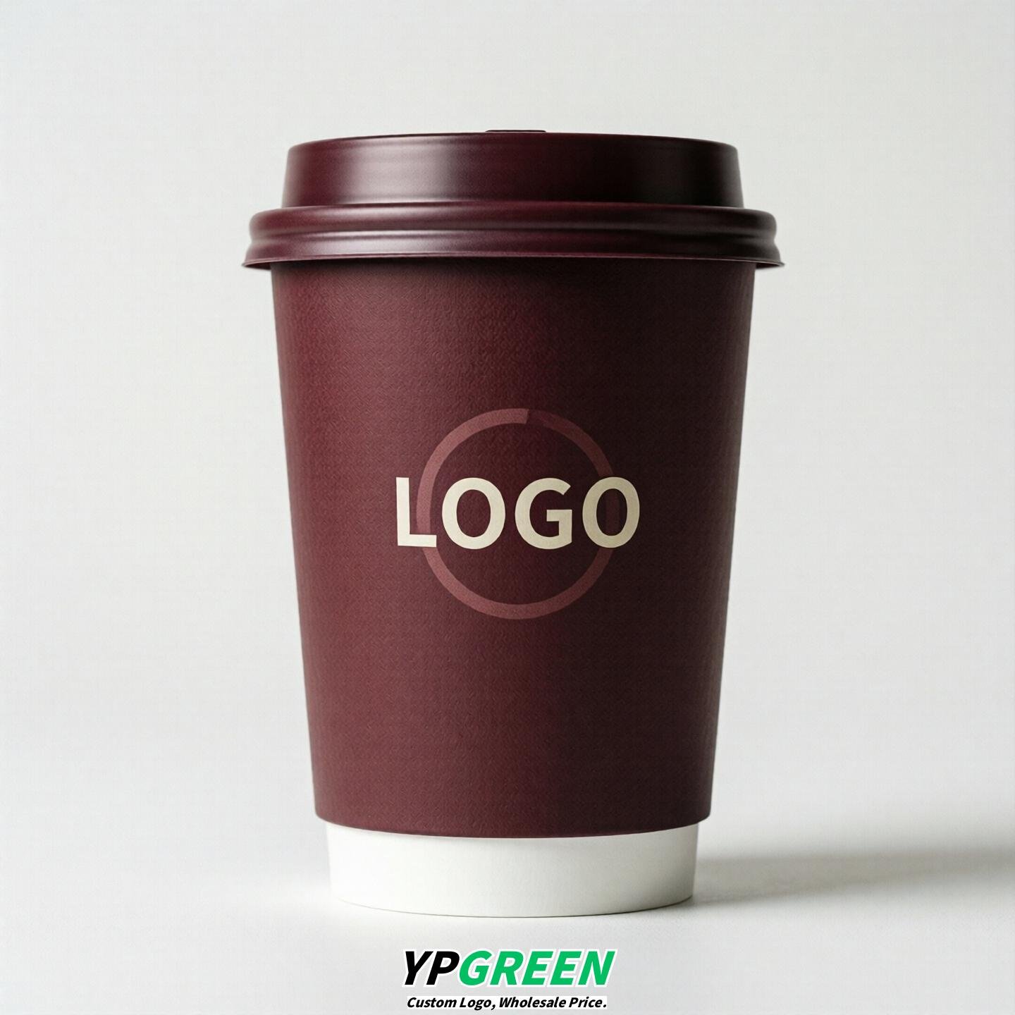 Burgundy Custom Logo Paper Cups: 8-24oz & Double Wall