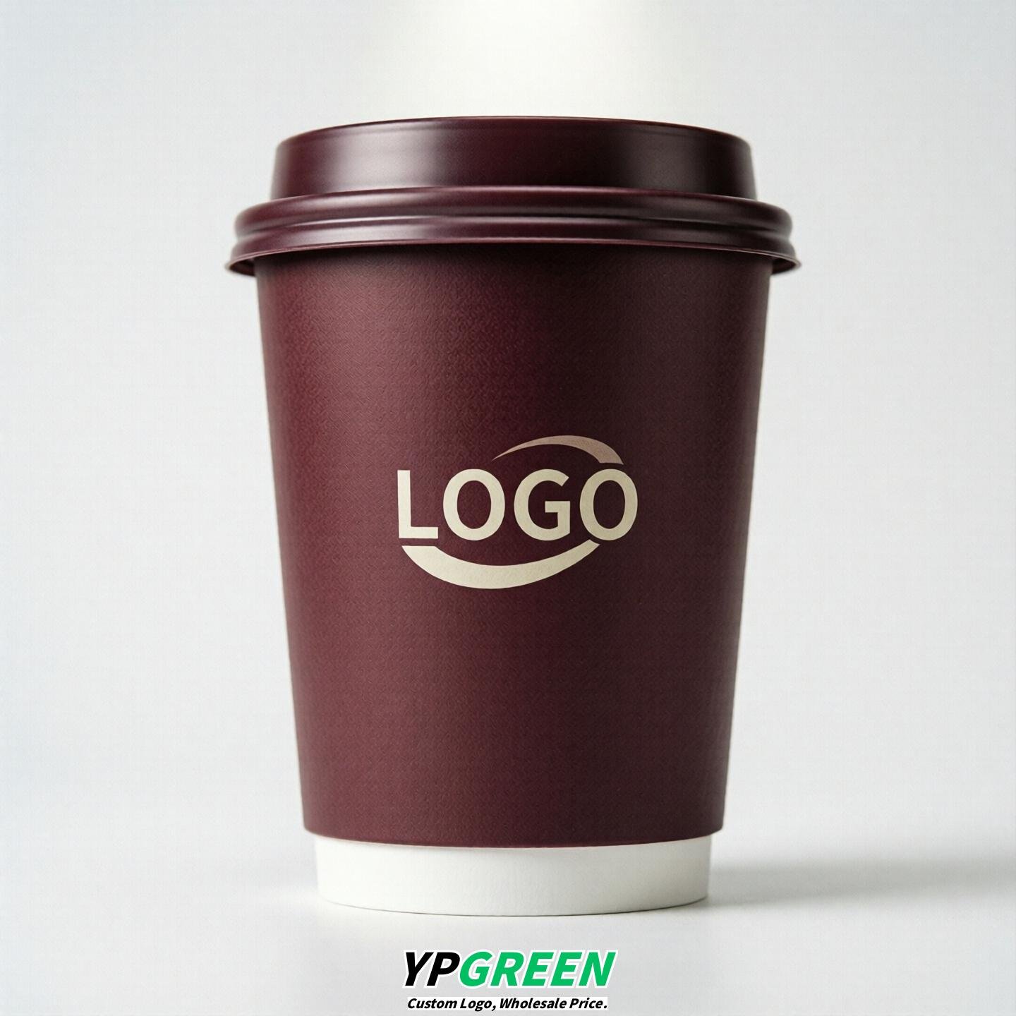 Burgundy Custom Logo Paper Cups: 8-24oz & Double Wall