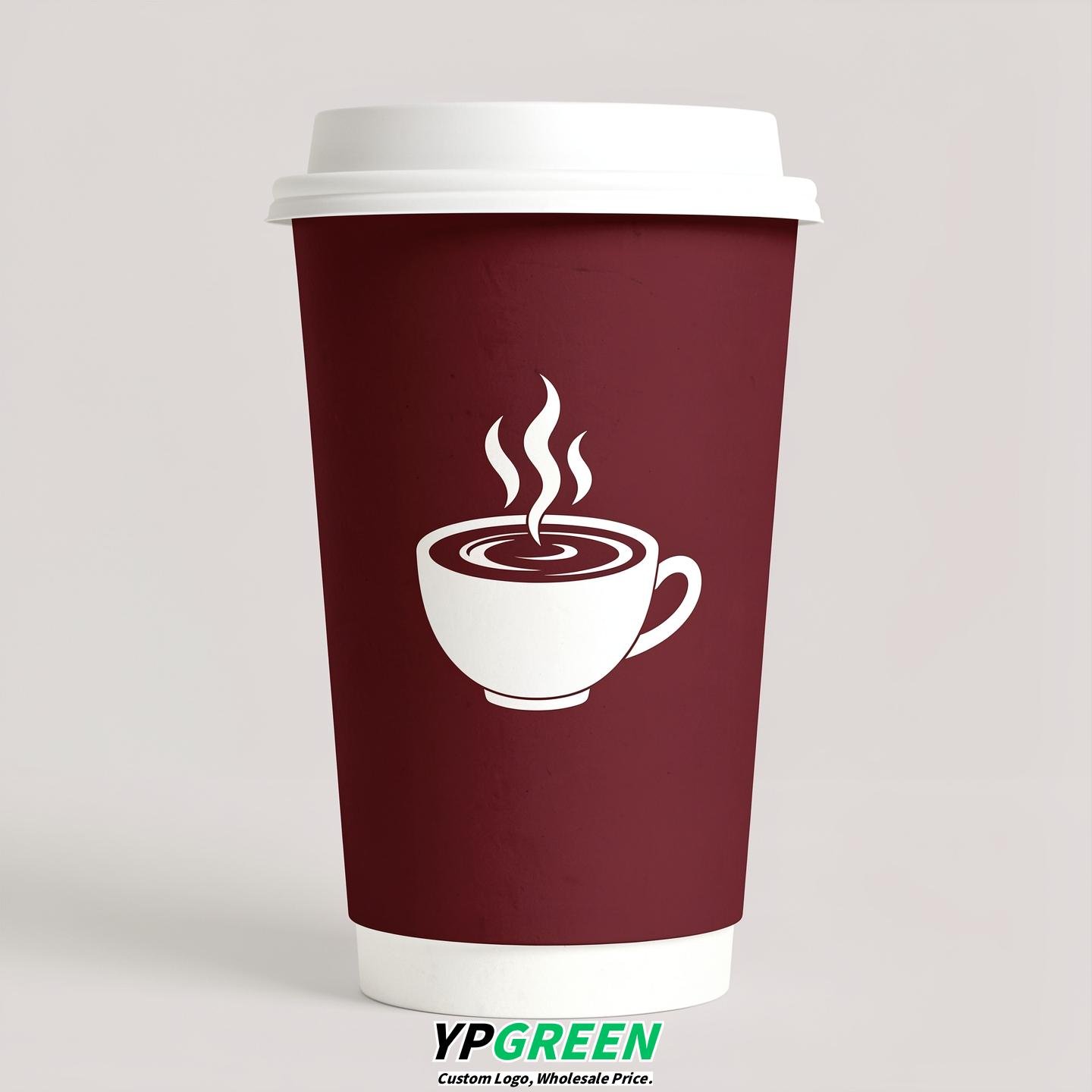 Burgundy Hot Coffee Icon Paper Cups - Disposable Steaming Coffee Design