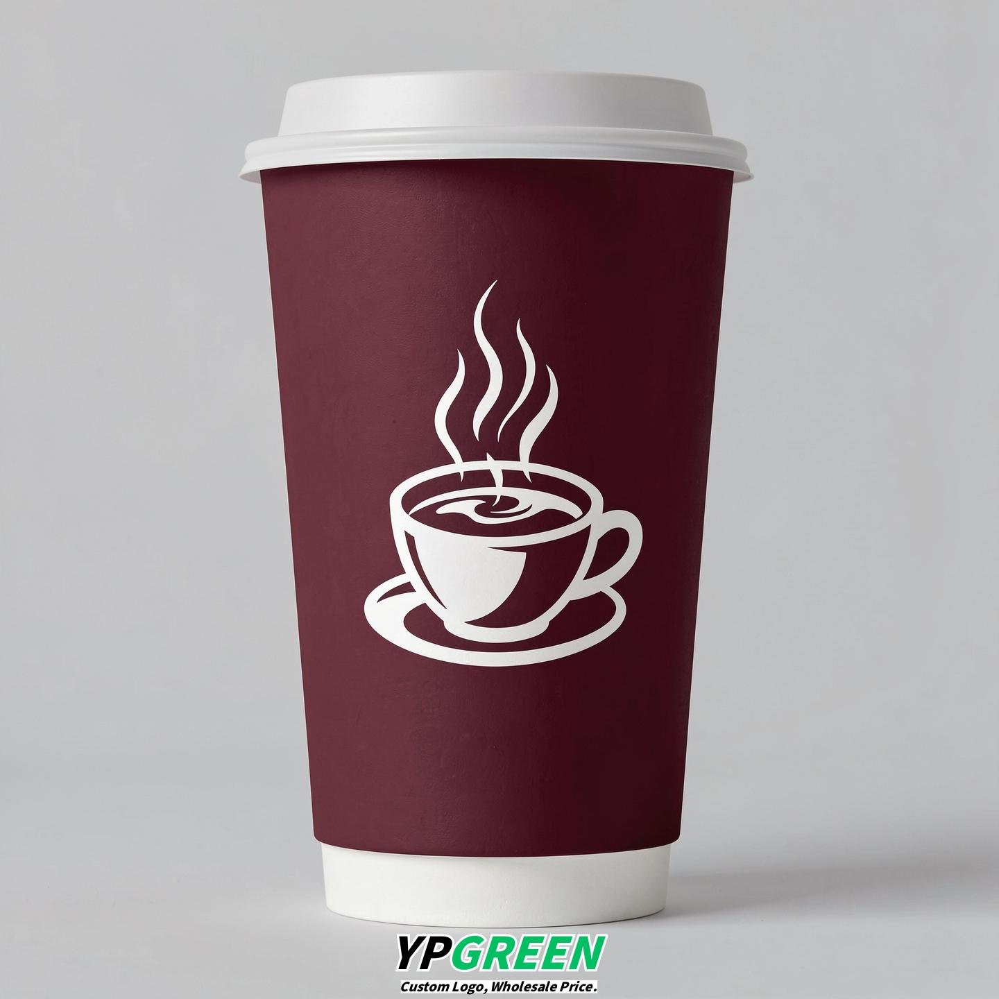 Burgundy Hot Coffee Icon Paper Cups - Disposable Steaming Coffee Design