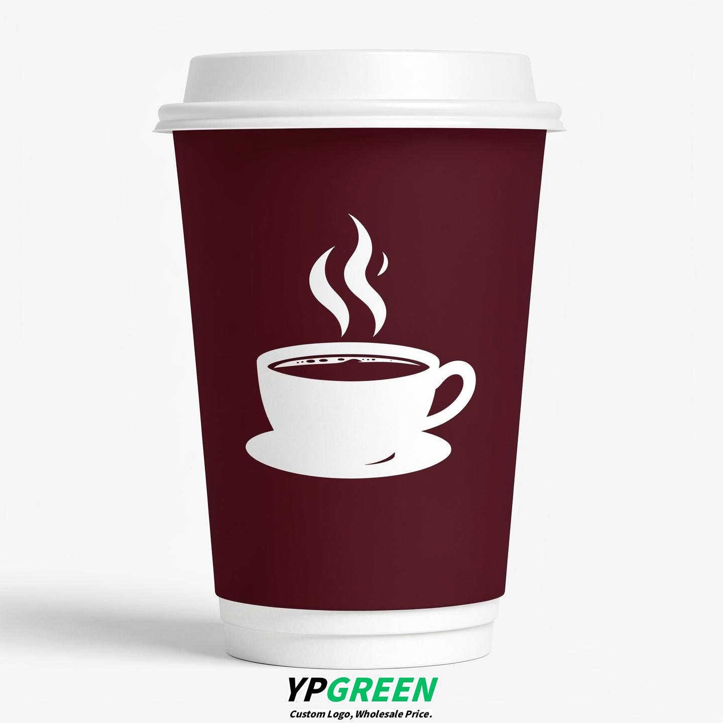 Burgundy Hot Coffee Icon Paper Cups - Disposable Steaming Coffee Design