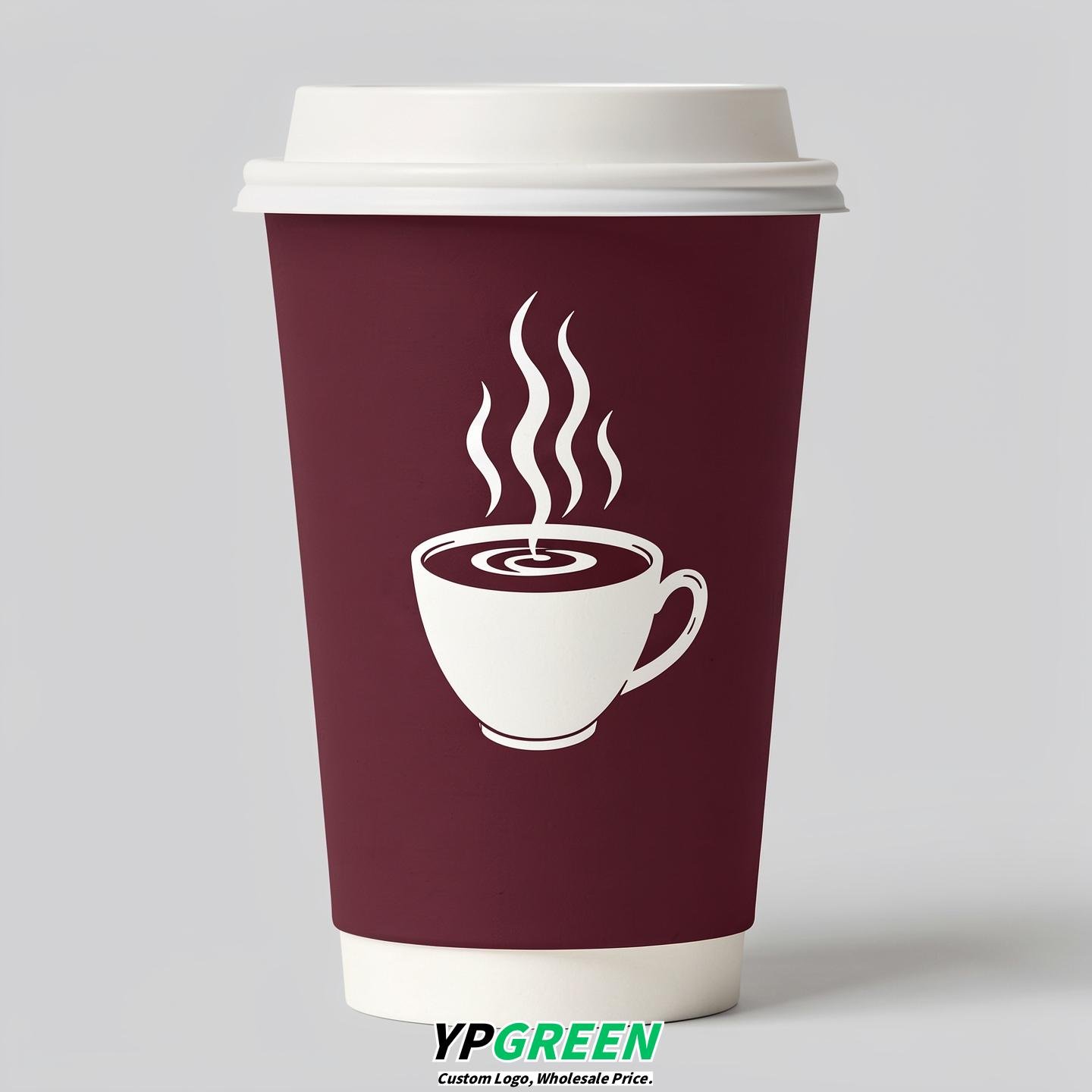 Burgundy Hot Coffee Icon Paper Cups - Disposable Steaming Coffee Design