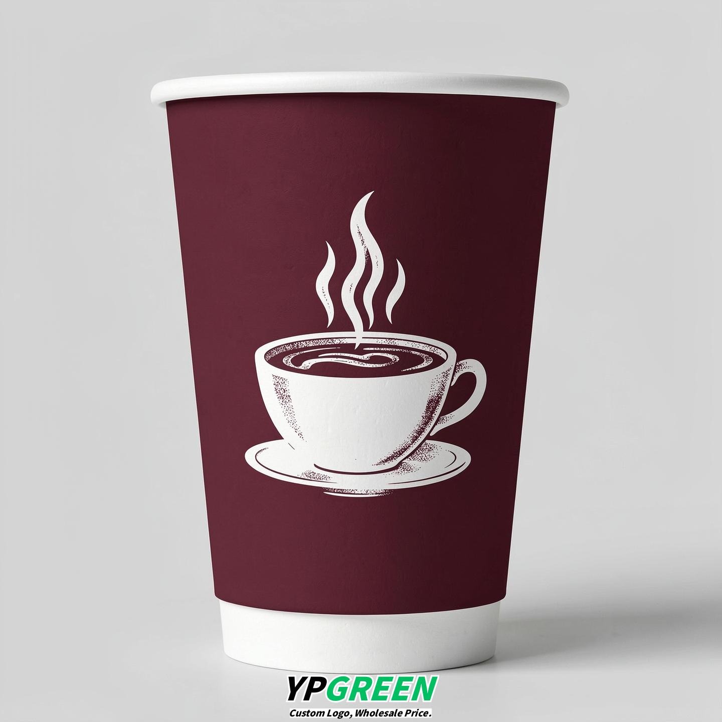 Burgundy Hot Coffee Icon Paper Cups - Disposable Steaming Coffee Design