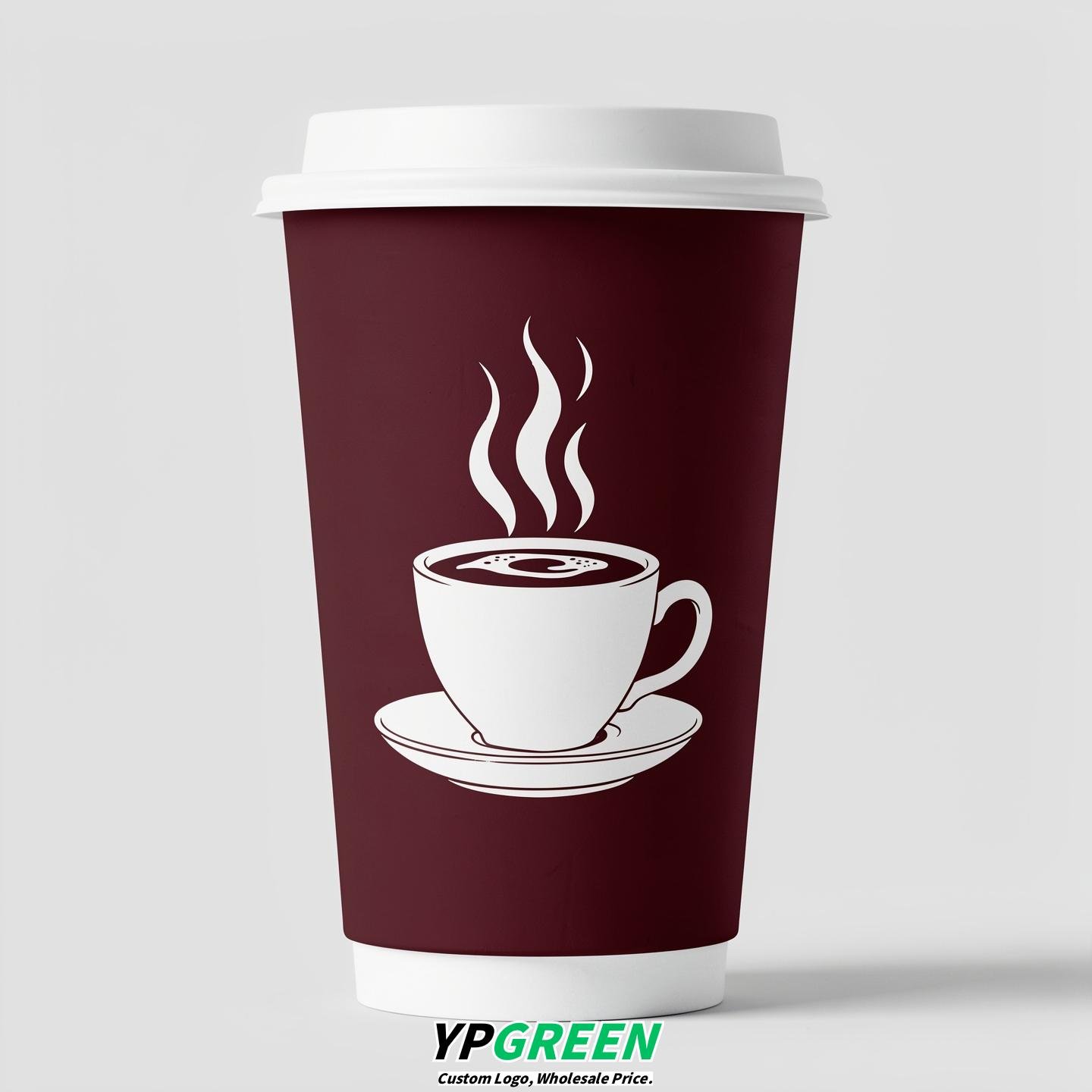 Burgundy Hot Coffee Icon Paper Cups - Disposable Steaming Coffee Design
