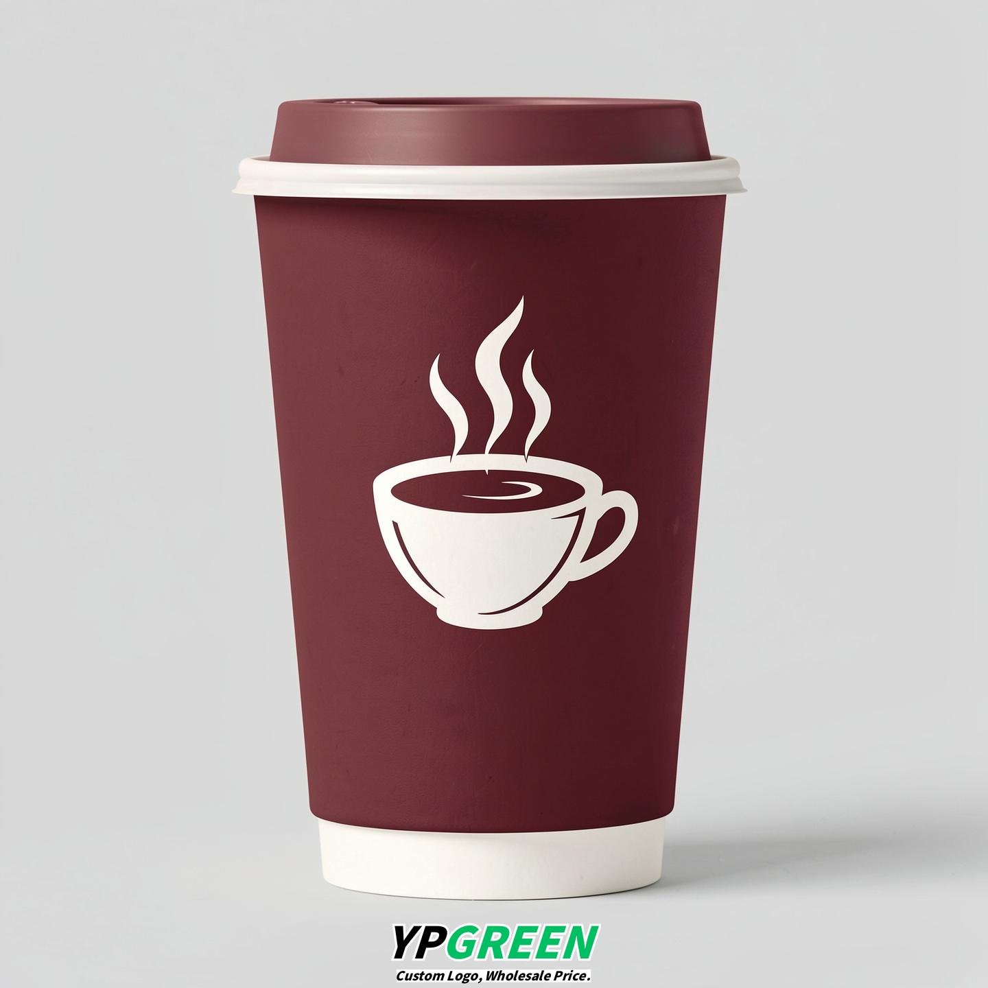 Burgundy Hot Coffee Icon Paper Cups - Disposable Steaming Coffee Design