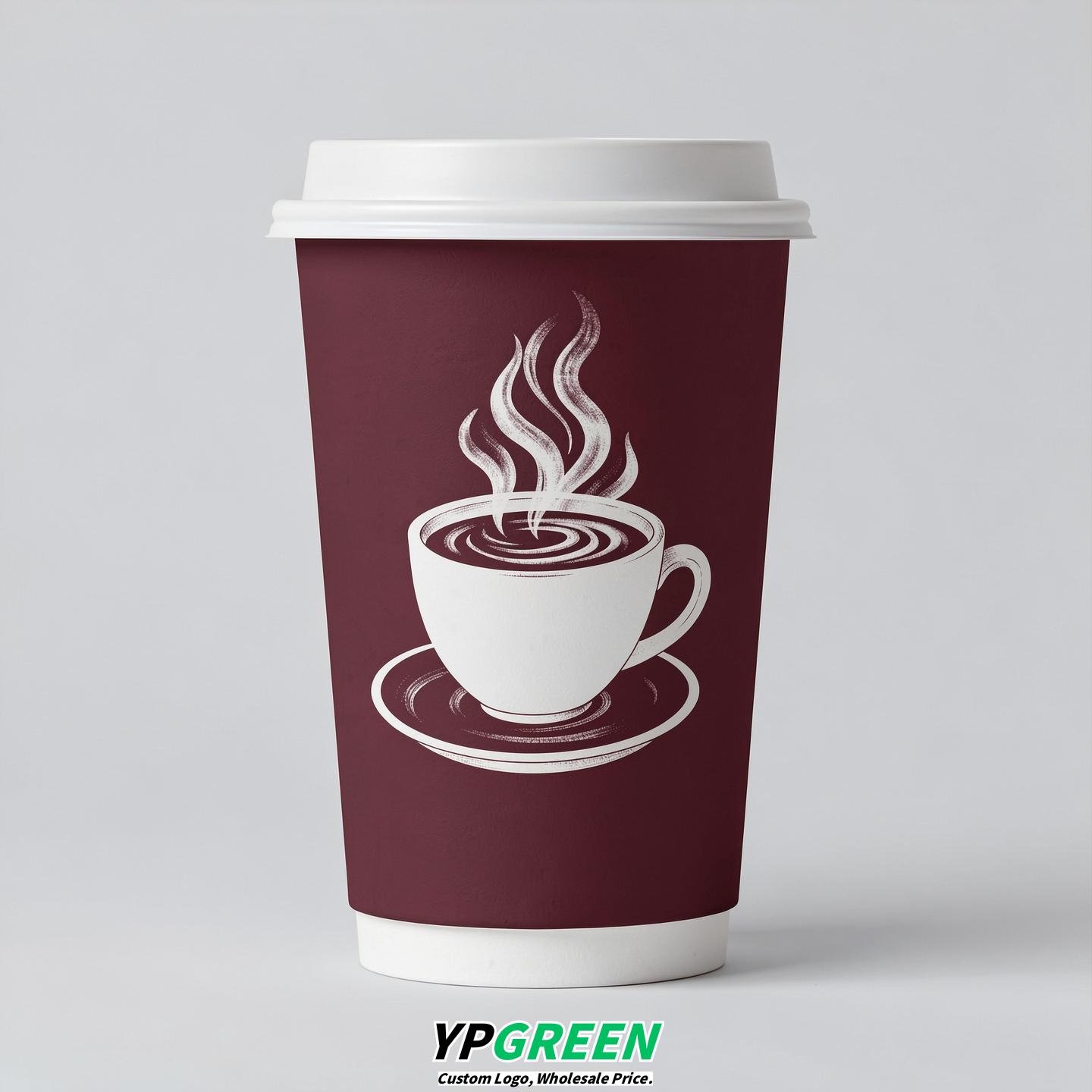Burgundy Hot Coffee Icon Paper Cups - Disposable Steaming Coffee Design