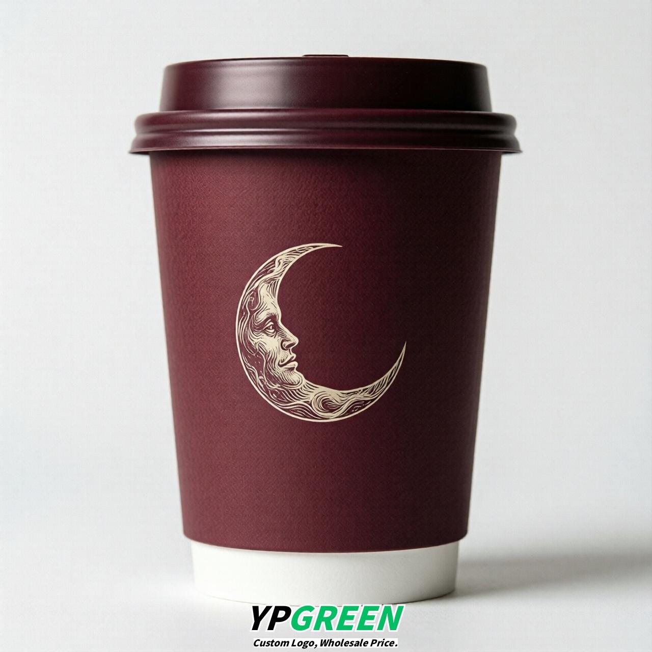 Burgundy Moon Paper Cups with Lids 8-24oz