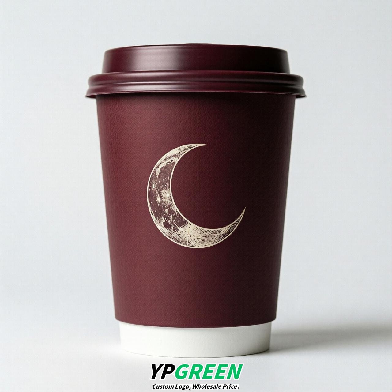 Burgundy Moon Paper Cups with Lids 8-24oz