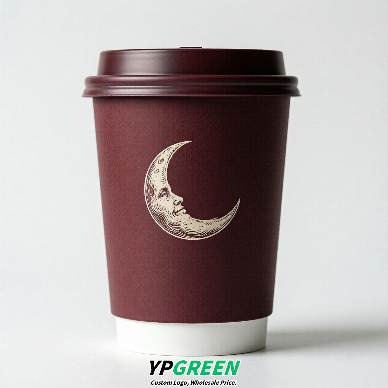 Burgundy Moon Paper Cups with Lids 8-24oz