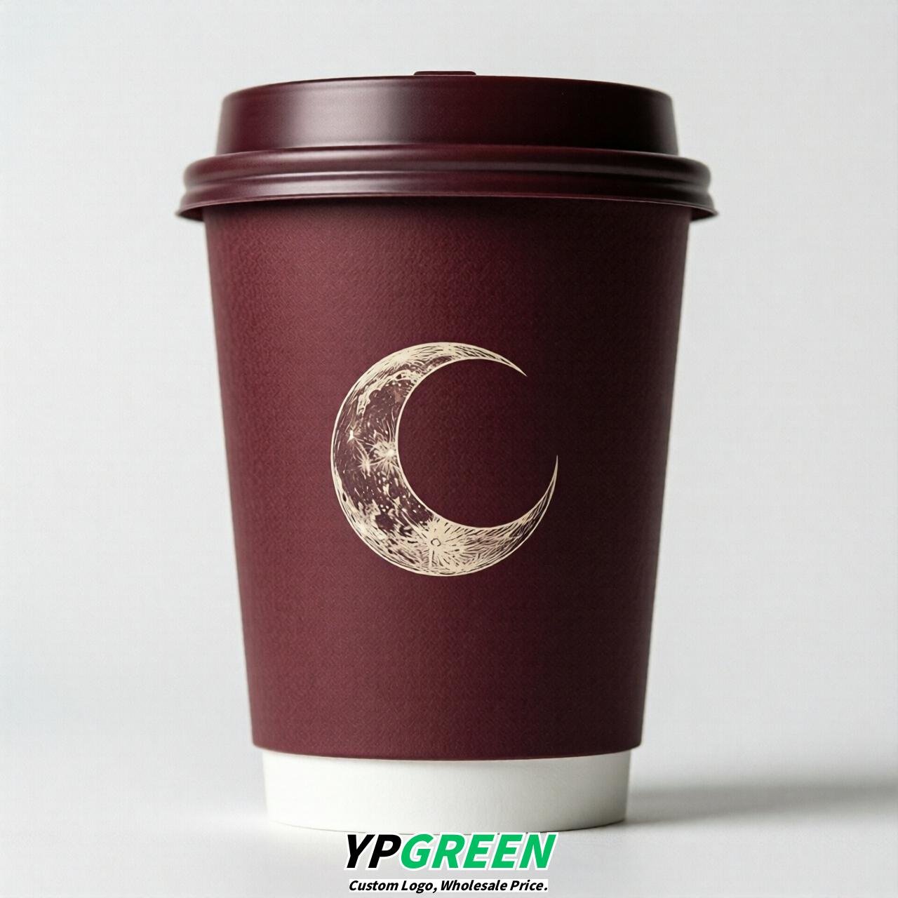 Burgundy Moon Paper Cups with Lids 8-24oz