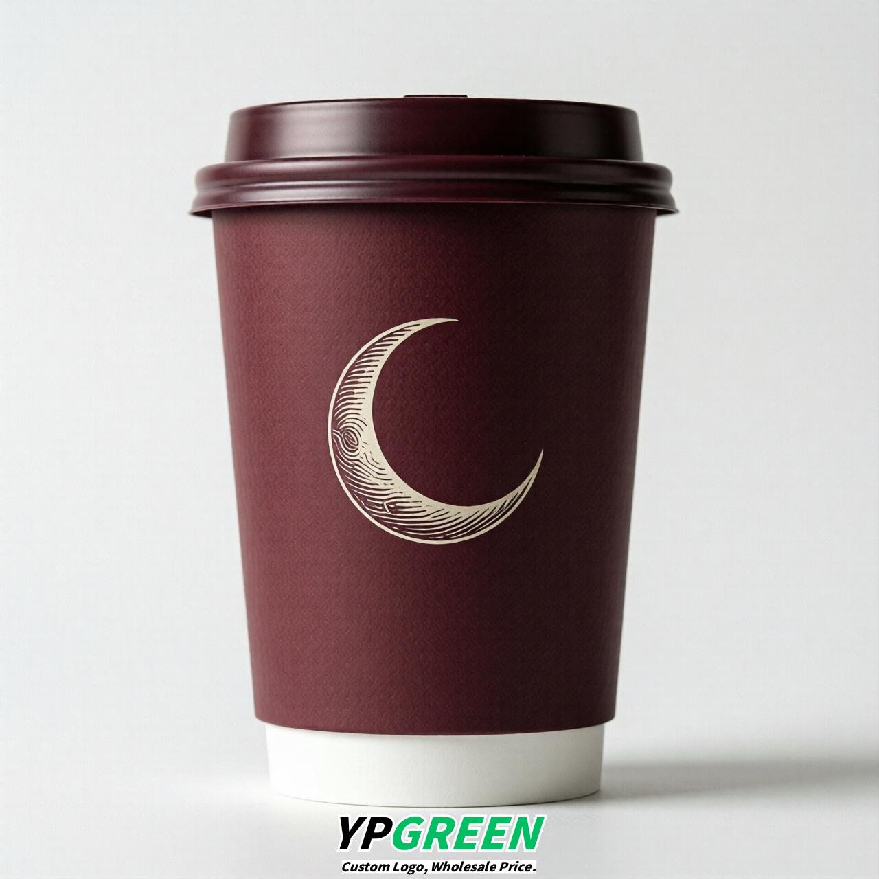 Burgundy Moon Paper Cups with Lids 8-24oz