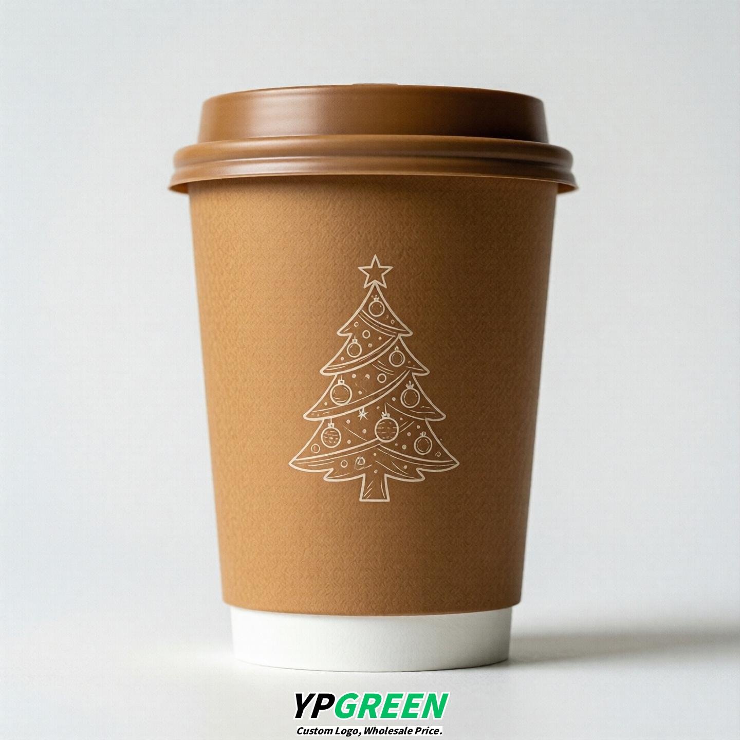 Caramel Paper Cups with Christmas Design 8-24oz