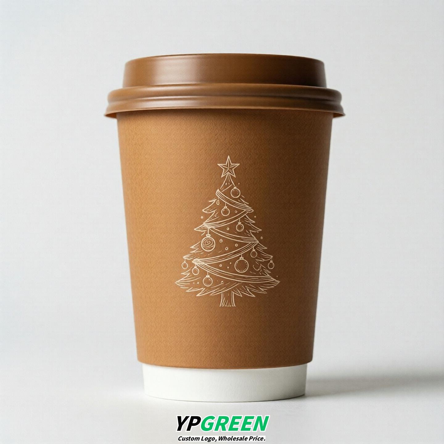 Caramel Paper Cups with Christmas Design 8-24oz