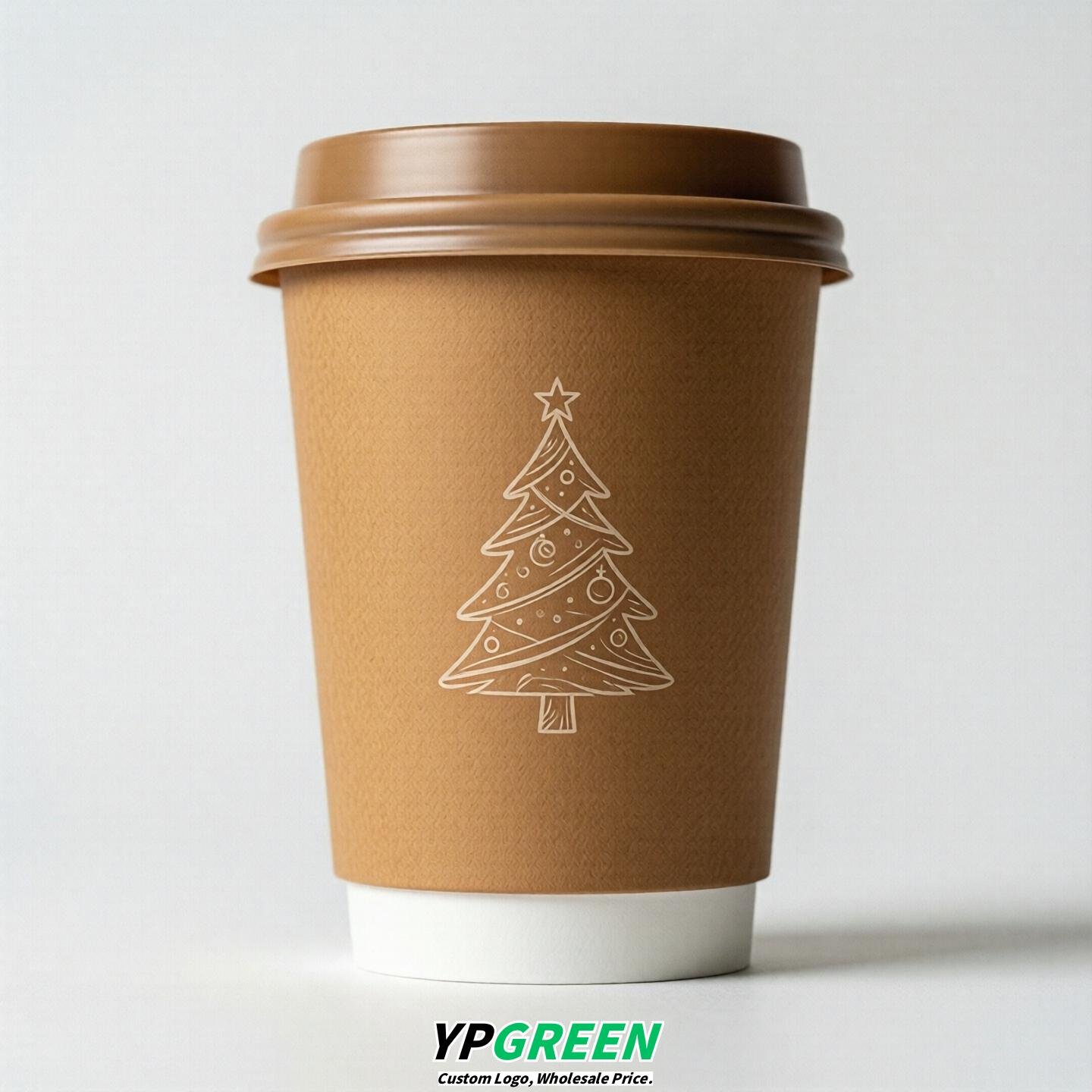 Caramel Paper Cups with Christmas Design 8-24oz