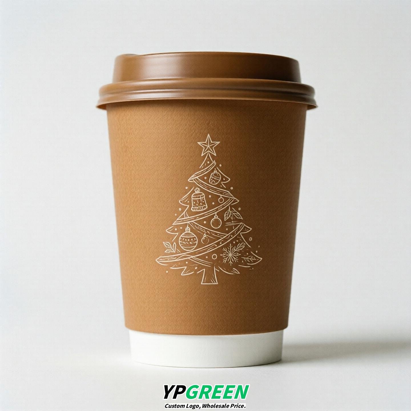 Caramel Paper Cups with Christmas Design 8-24oz