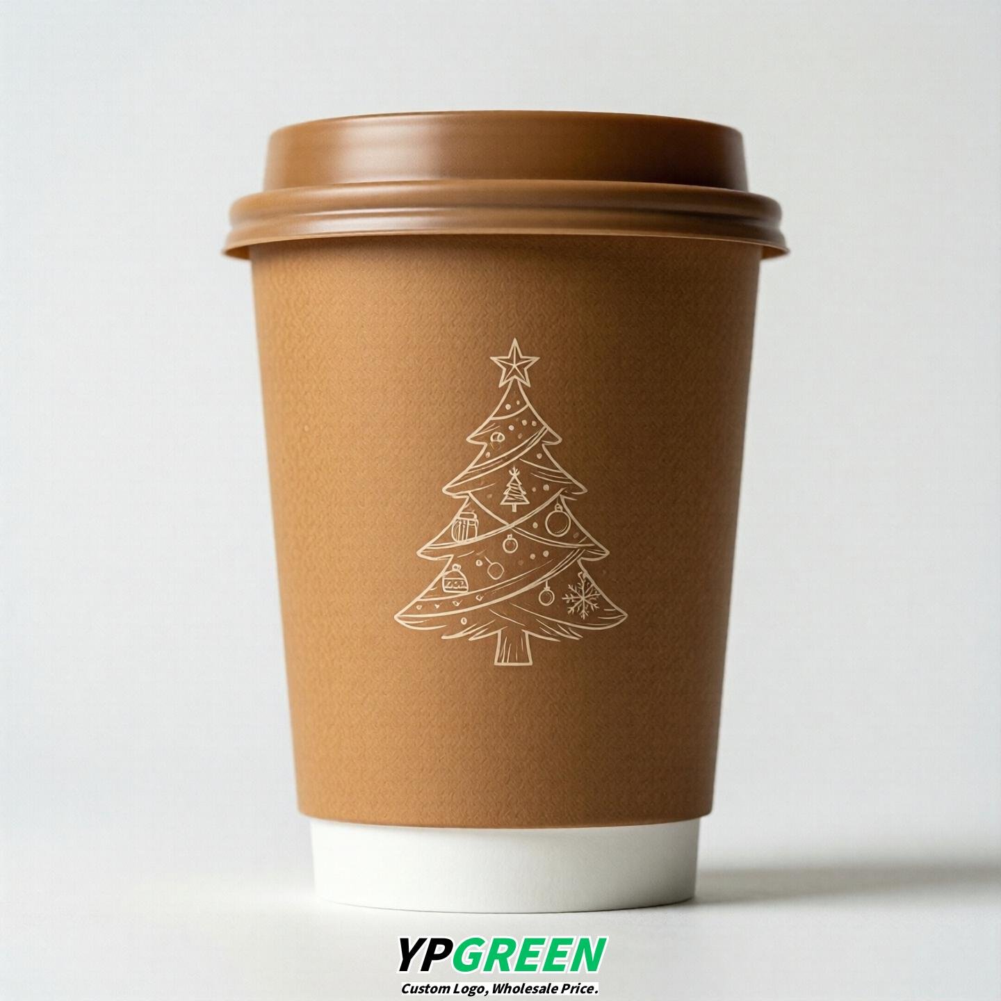 Caramel Paper Cups with Christmas Design 8-24oz Caramel Paper Cups with Christmas Design 8-24oz