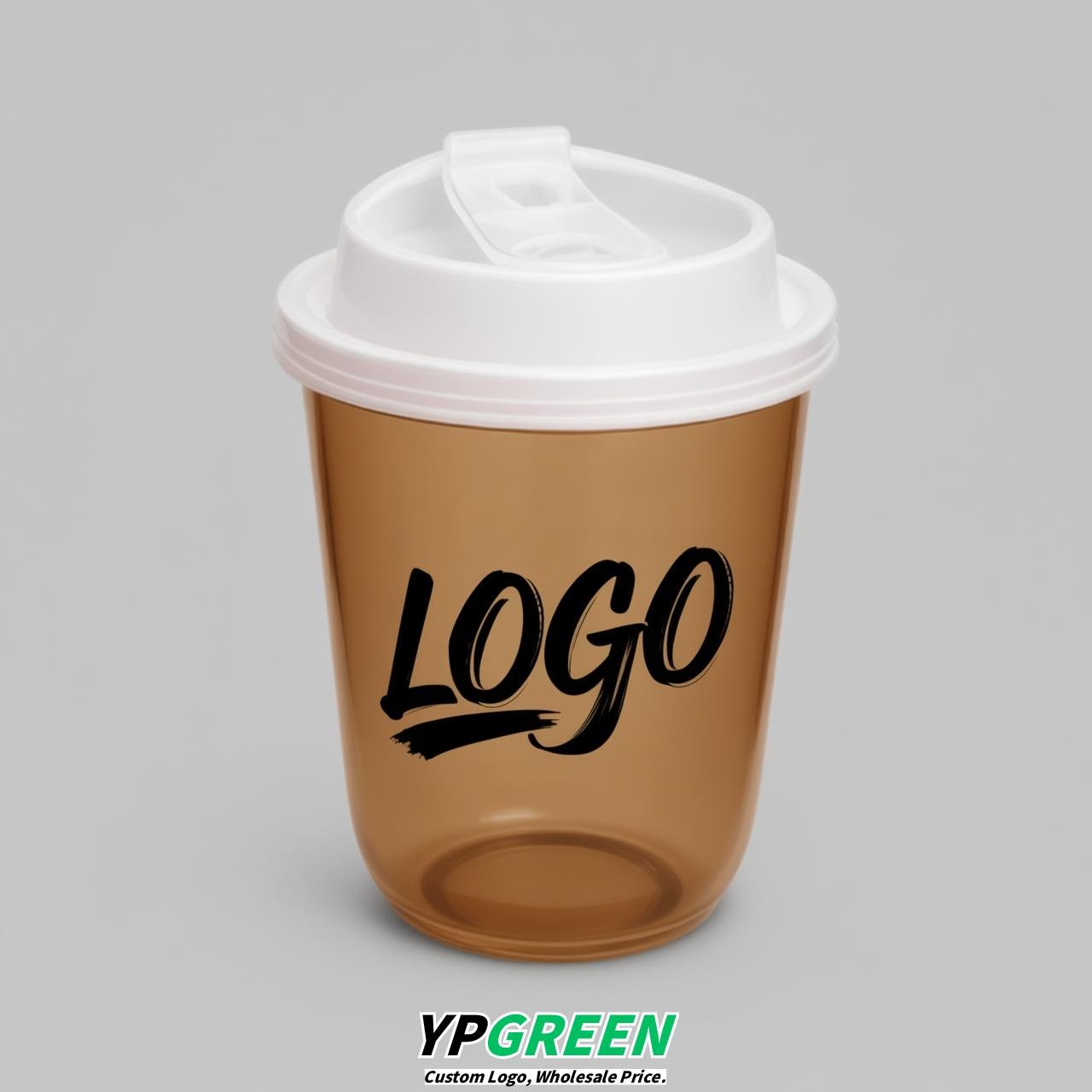 Caramel U Shape Cups with Lid - Custom Logo PP & PET Plastic Disposable