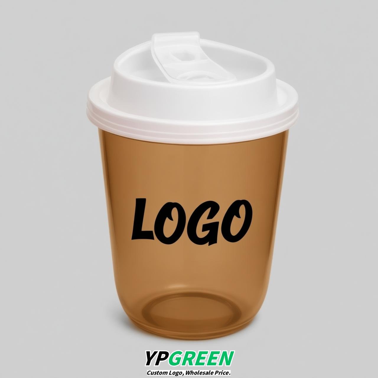 Caramel U Shape Cups with Lid - Custom Logo PP & PET Plastic Disposable