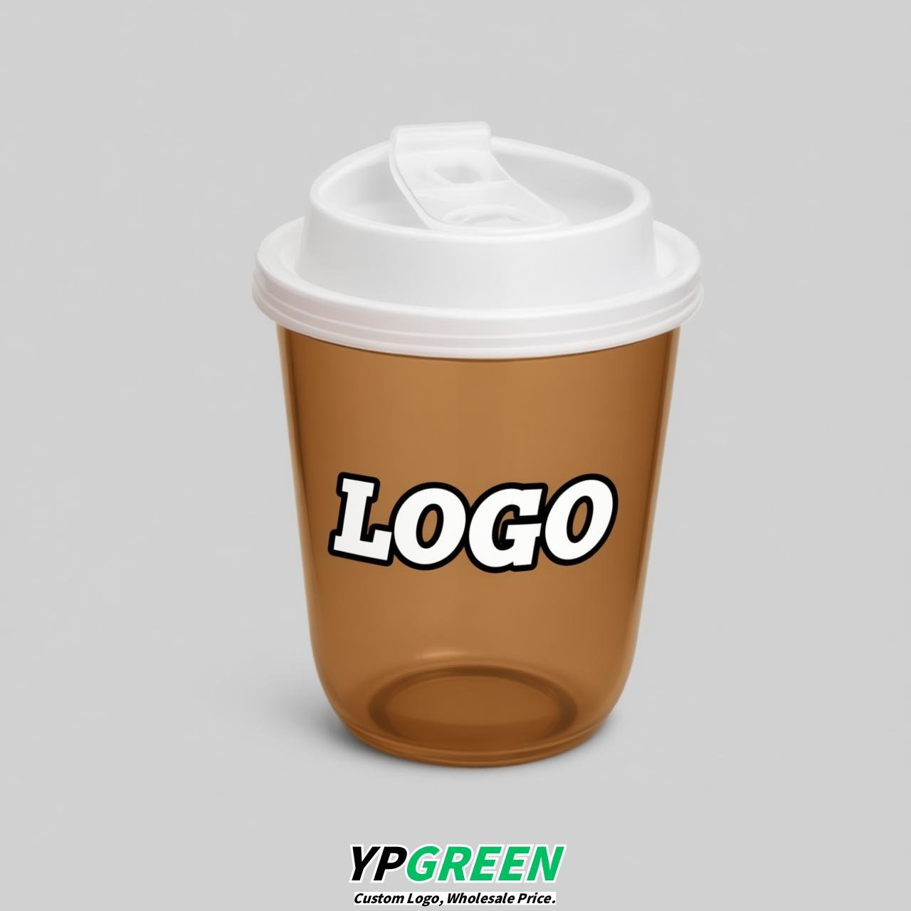 Caramel U Shape Cups with Lid - Custom Logo PP & PET Plastic Disposable