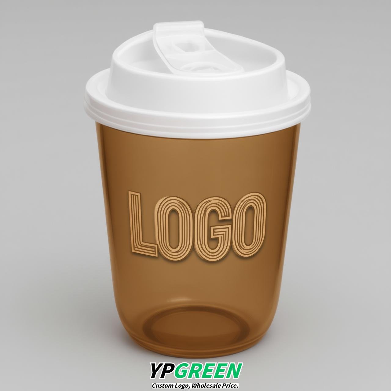 Caramel U Shape Cups with Lid - Custom Logo PP & PET Plastic Disposable