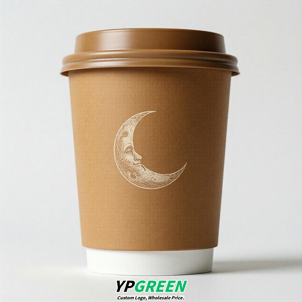 Caramel Moon Paper Cups with Lids 8-24oz