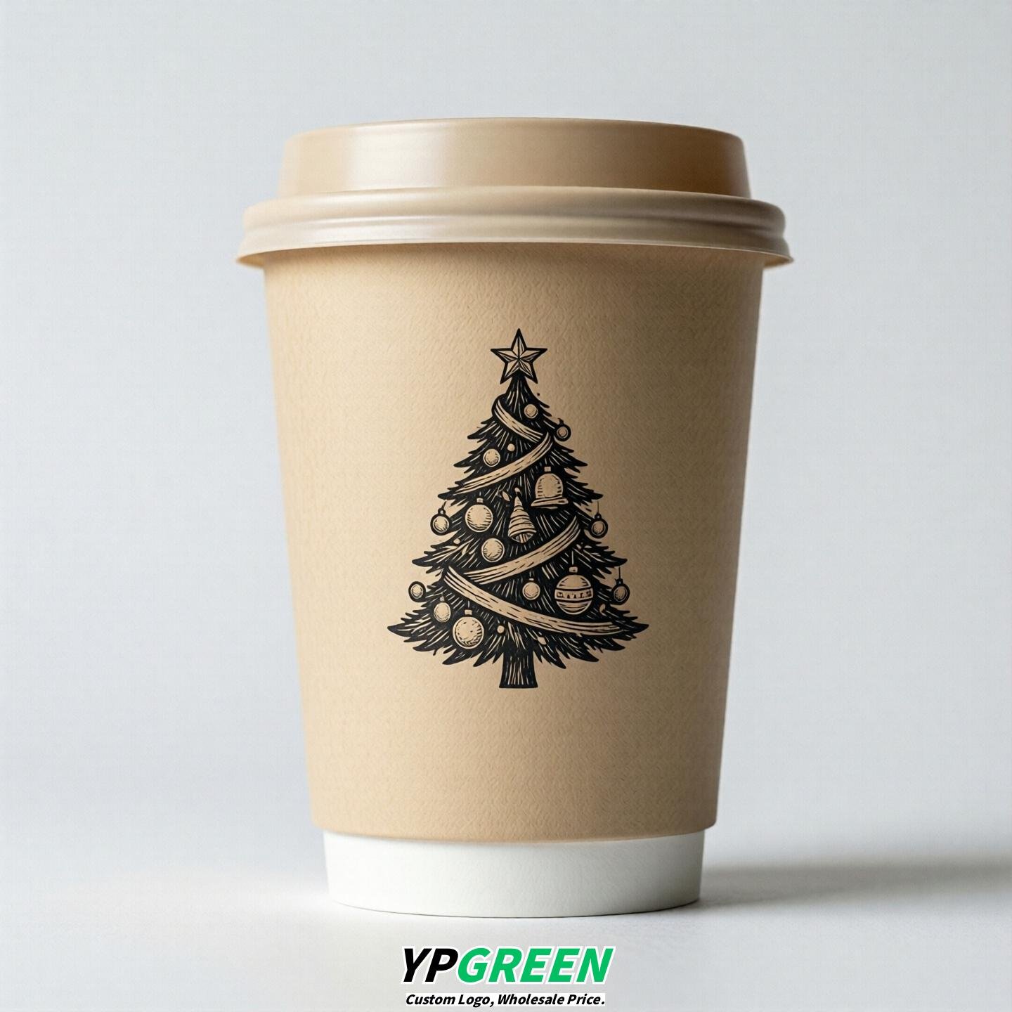 Champagne Paper Cups with Christmas Design 8-24oz