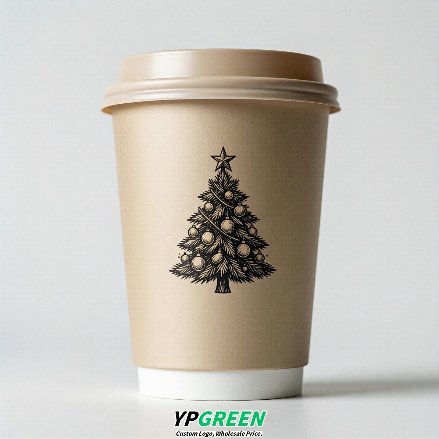 Champagne Paper Cups with Christmas Design 8-24oz