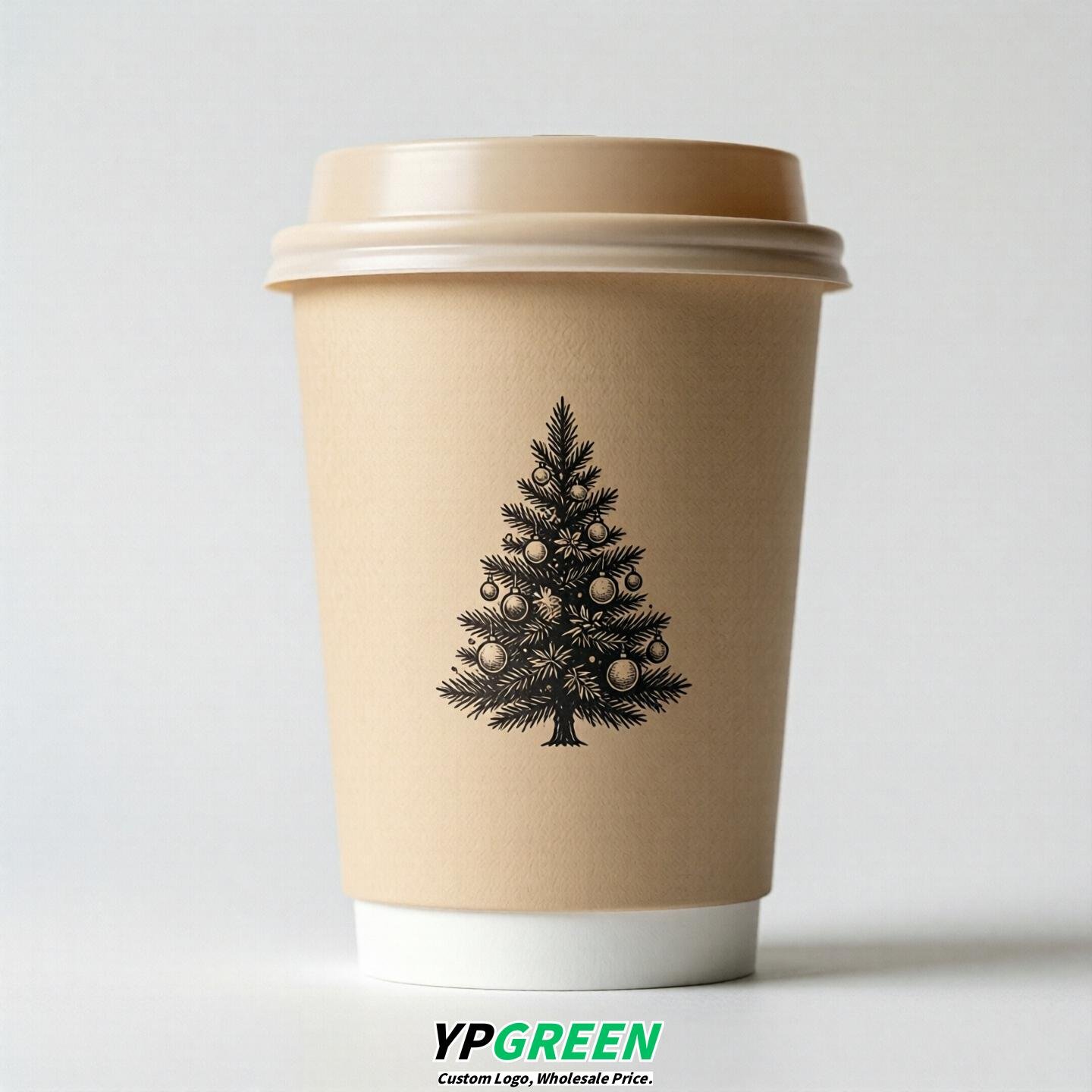 Champagne Paper Cups with Christmas Design 8-24oz