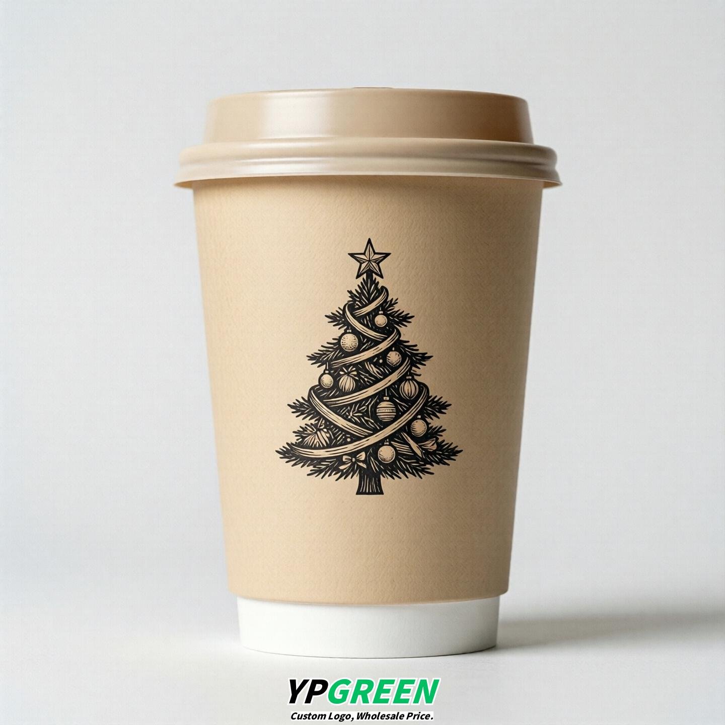 Champagne Paper Cups with Christmas Design 8-24oz