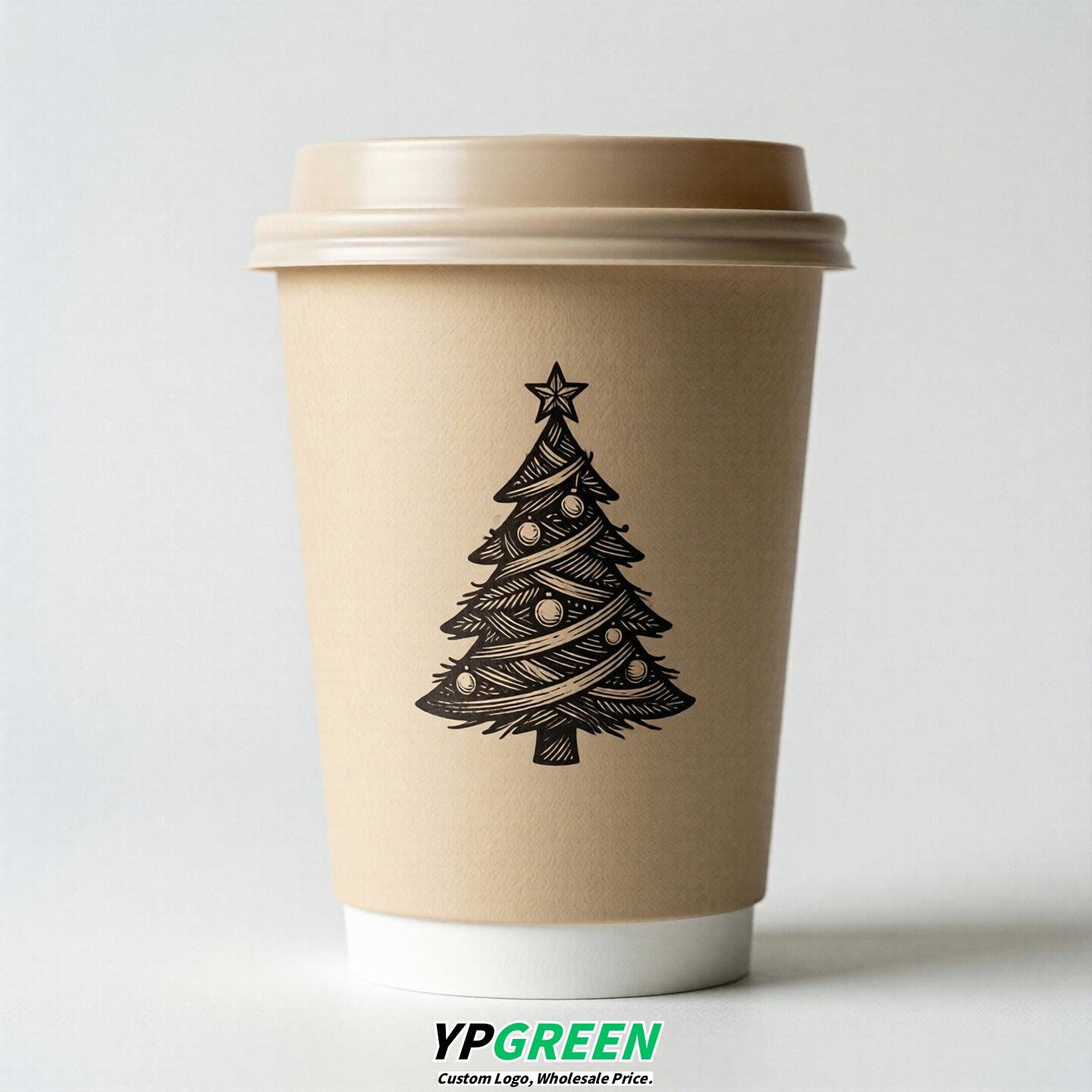 Champagne Paper Cups with Christmas Design 8-24oz