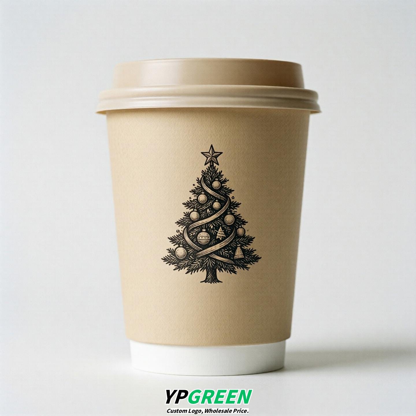 Champagne Paper Cups with Christmas Design 8-24oz