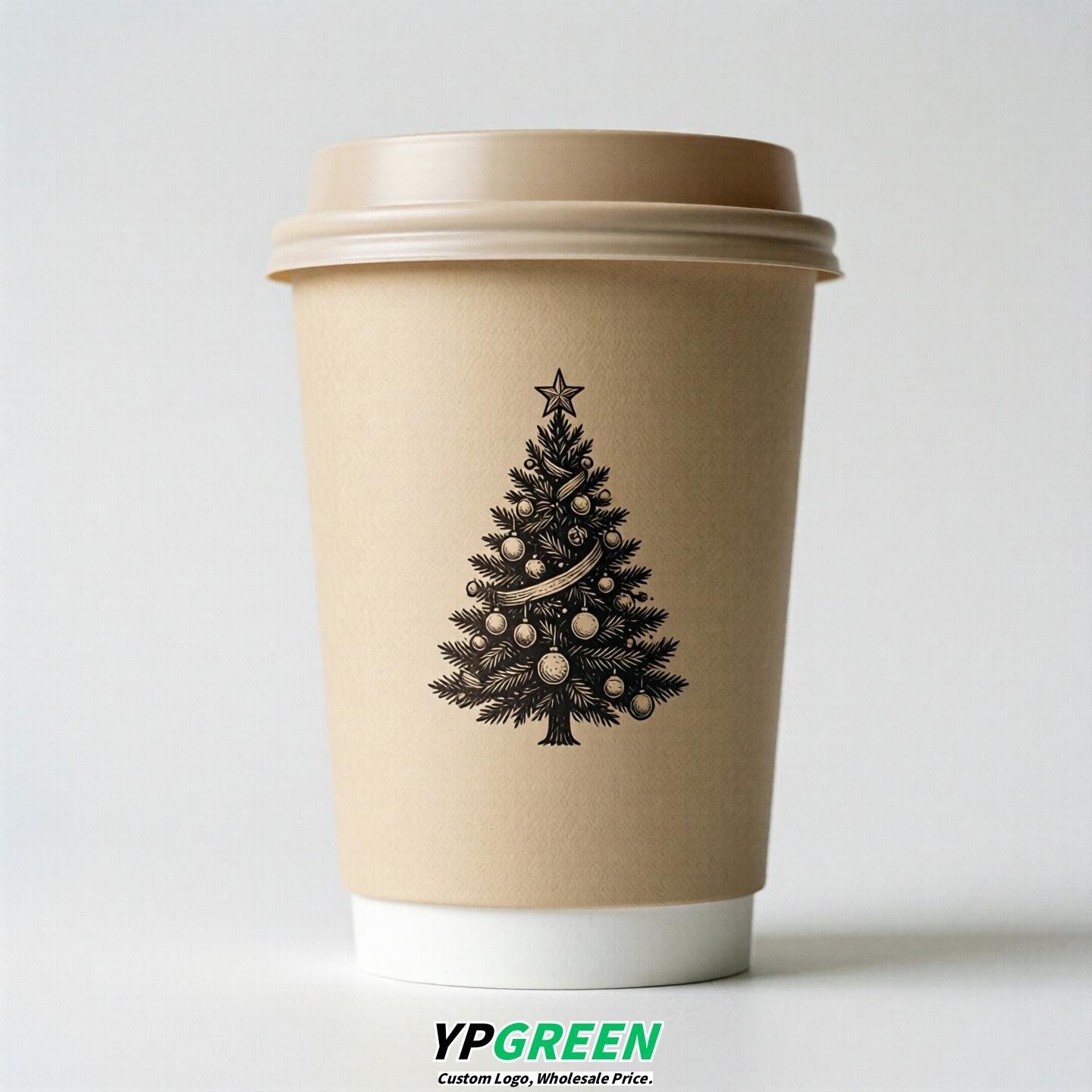 Champagne Paper Cups with Christmas Design 8-24oz Champagne Paper Cups with Christmas Design 8-24oz