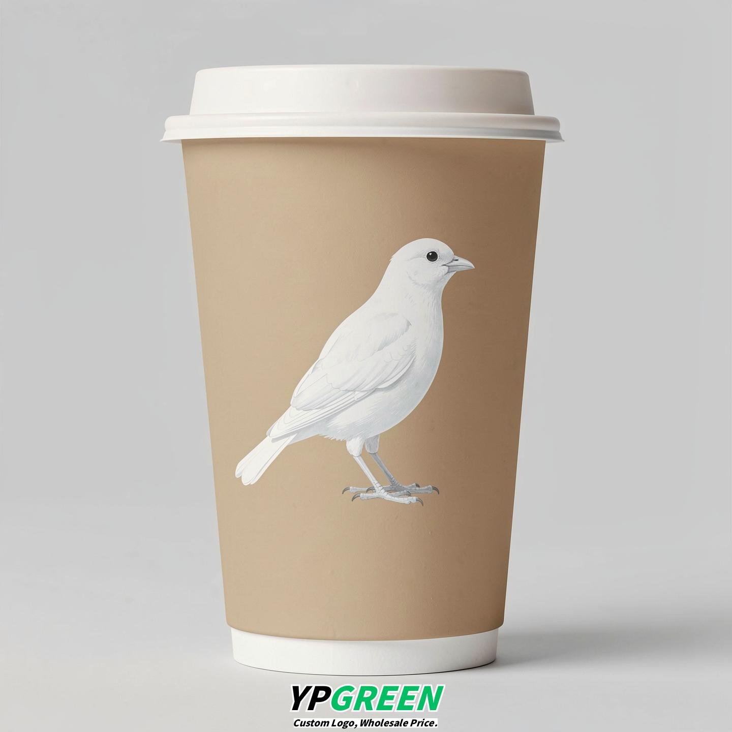 Champagne Paper Cups with Bird Logo & Lids 8-24oz