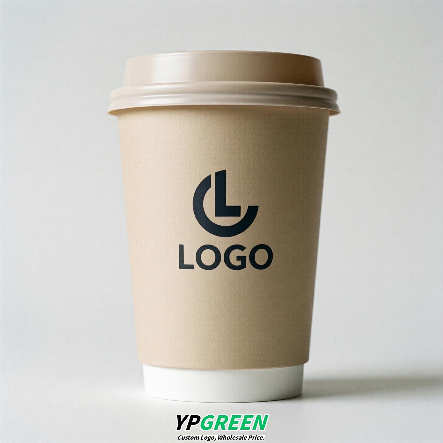 Champagne Custom Logo Paper Cups: 8-24oz & Double Wall