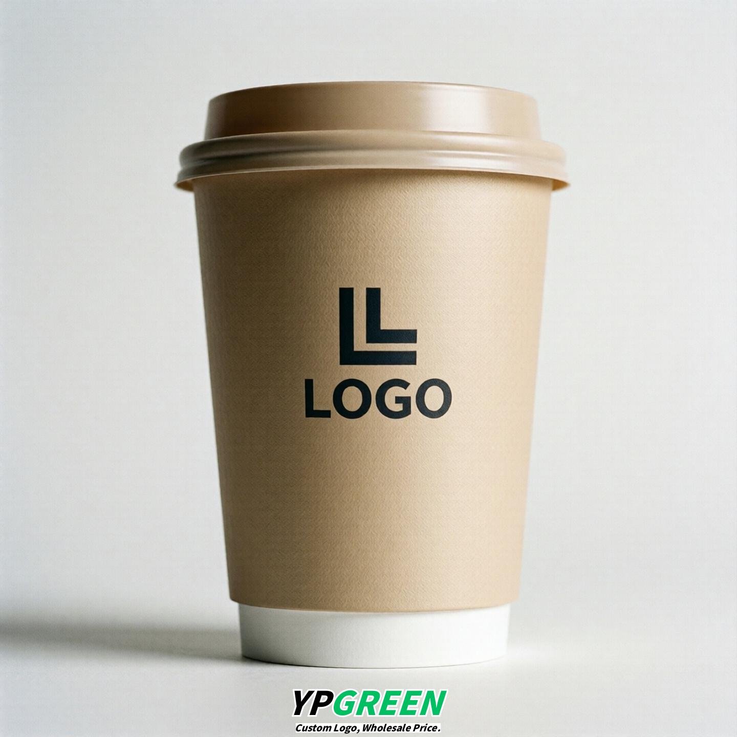 Champagne Custom Logo Paper Cups: 8-24oz & Double Wall