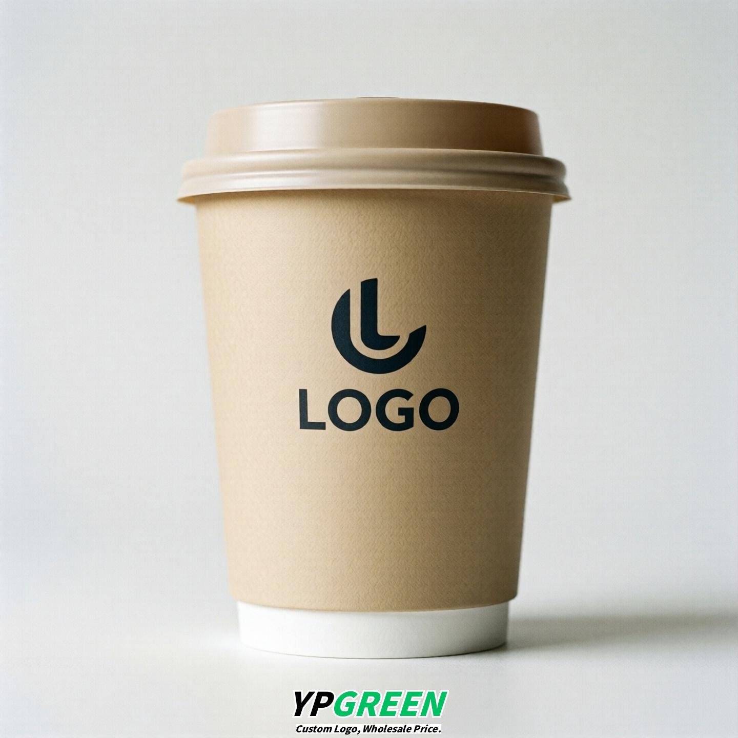 Champagne Custom Logo Paper Cups: 8-24oz & Double Wall