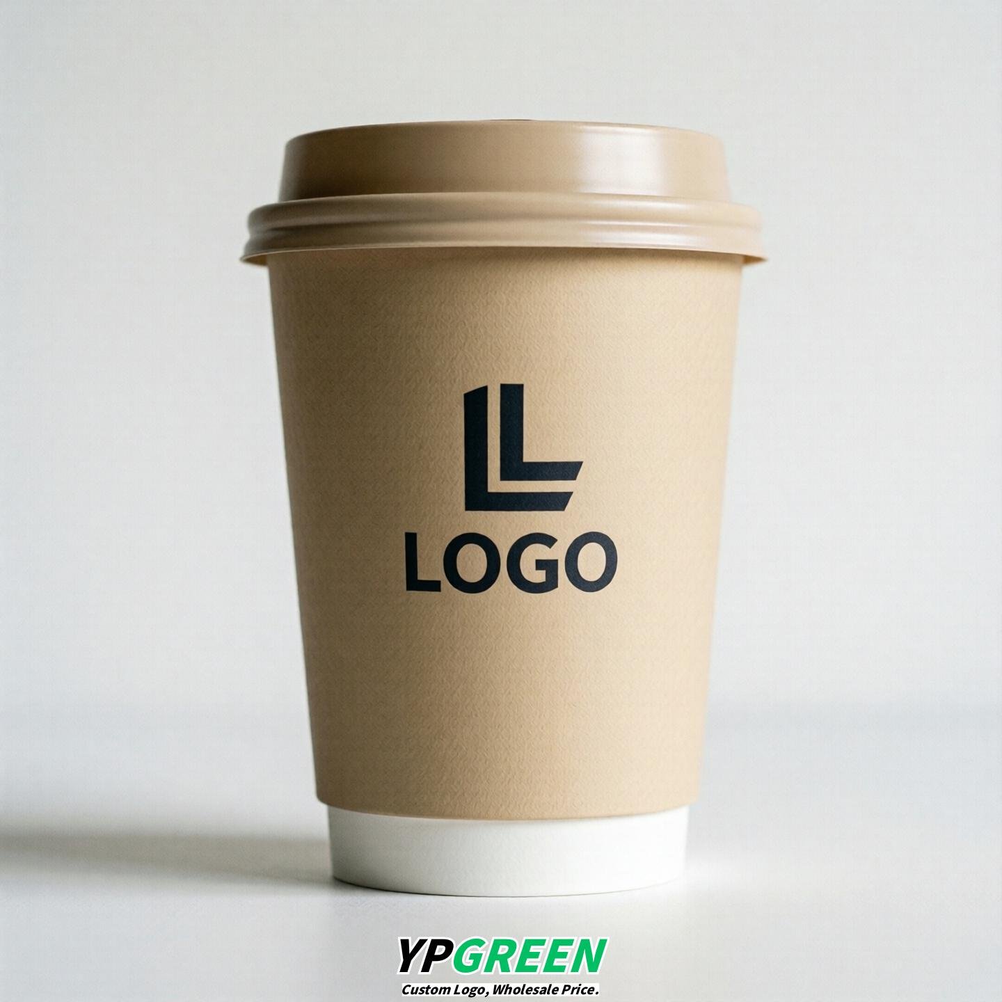 Champagne Custom Logo Paper Cups: 8-24oz & Double Wall