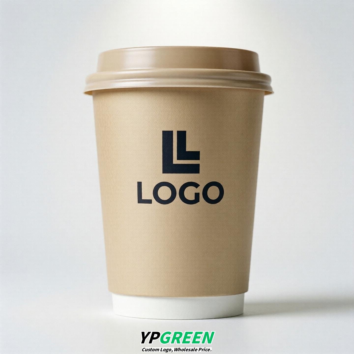 Champagne Custom Logo Paper Cups: 8-24oz & Double Wall