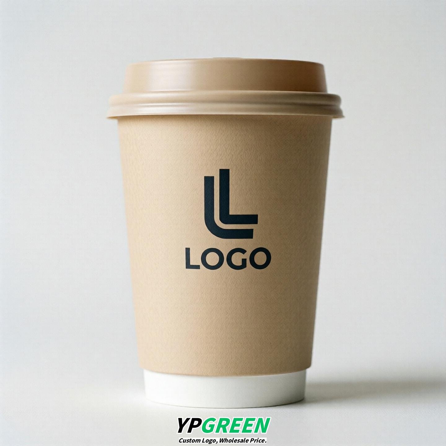 Champagne Custom Logo Paper Cups: 8-24oz & Double Wall