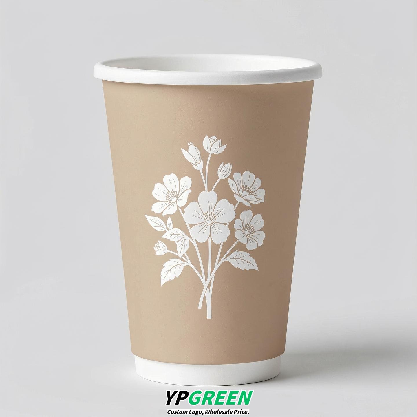 Champagne Floral Paper Cups with Lids 8-24oz