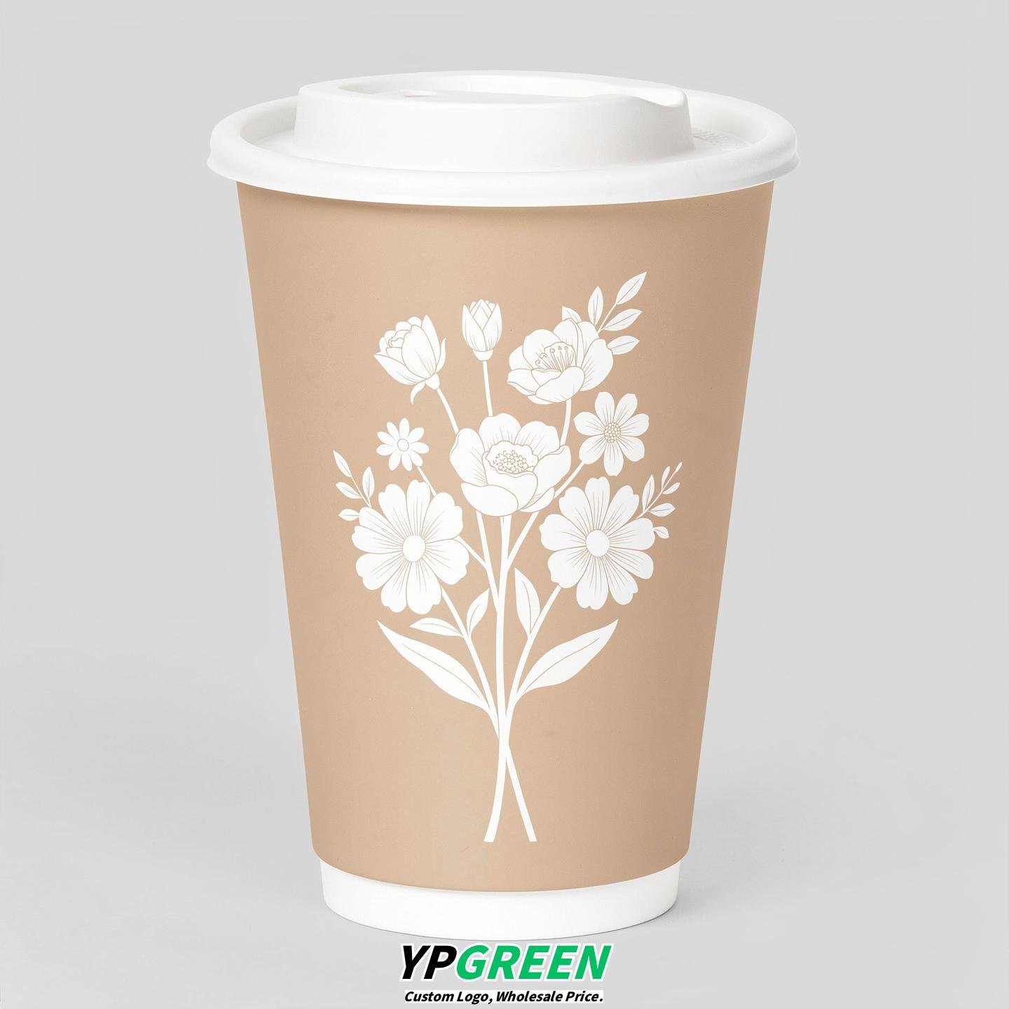 Champagne Floral Paper Cups with Lids 8-24oz